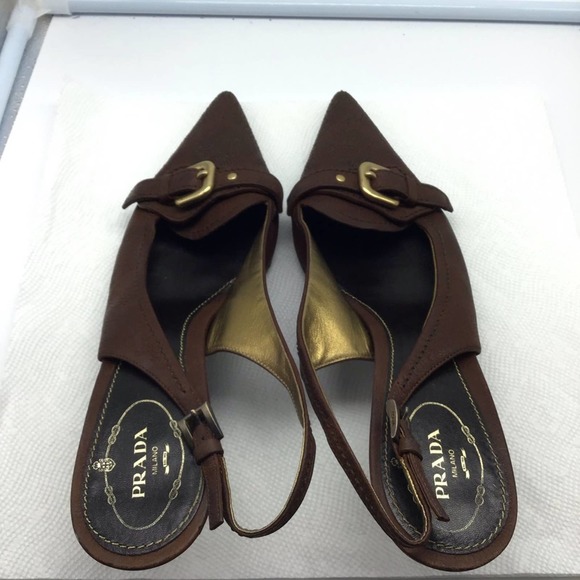 PRADA brown leather low heel strap pumps women’s size 39.5 - Picture 9 of 16